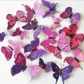 (12 шт) Комплект бабочек 3D  на магните , ФИОЛЕТОВЫЕ цветные